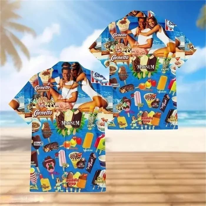 Chemise hawaïenne graphique crème glacée pour hommes