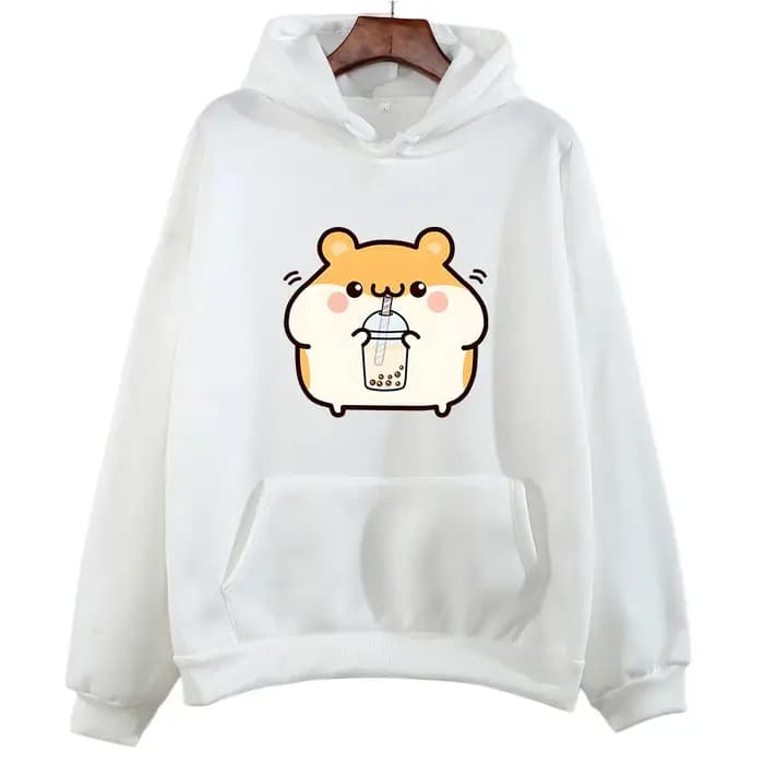 Boba thé Hamster mignon sweat femme dessin animé graphique à capuche décontracté
