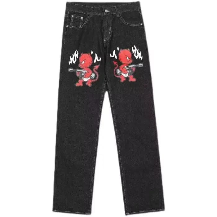 Jean baggy en denim tendance streetwear, série rose, avec patch étoile à cinq branches, coupe droite