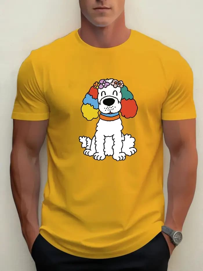 T-shirt pour hommes couleur oreilles chiot 100 % coton impression graphique été col rond
