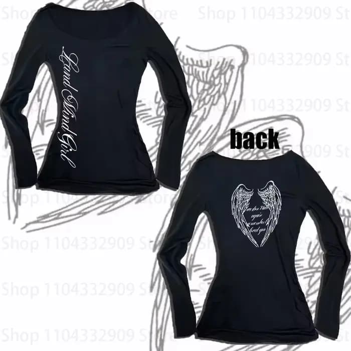 T-shirt manches longues femme Y2K Streetwear Vintage Harajuku gothique Hip Hop Emo fille lettre graphique imprimé Grunge haut
