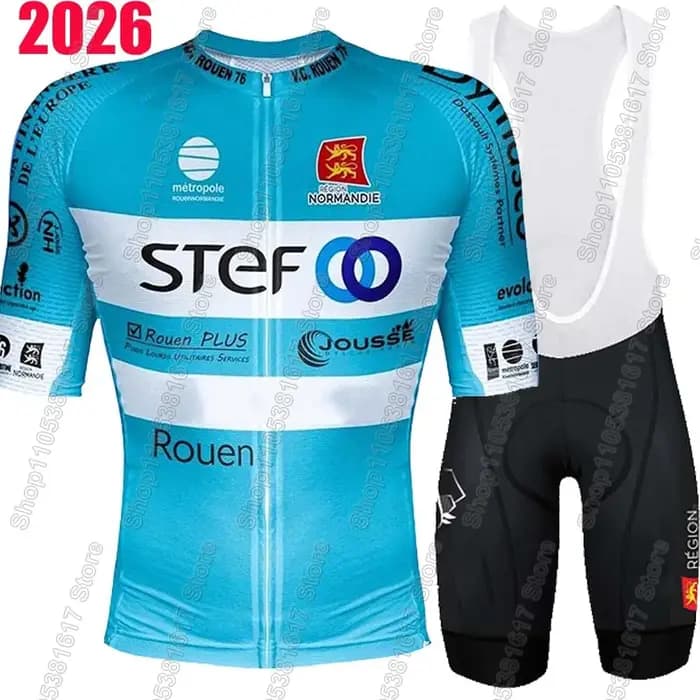 Ensemble Maillot et Cuissard Cycliste Veloce Club Rouen France 2026 pour Homme – Tenue d'Été Vélo de Route et VTT