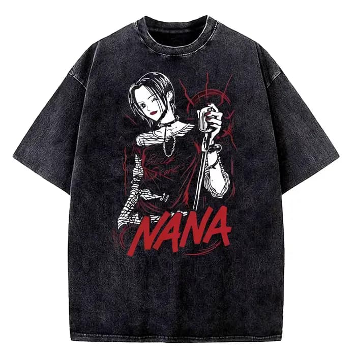 T-shirt vintage délavé Nana Osaki en coton drap fin manches courtes style Harajuku respirant pour homme et femme été