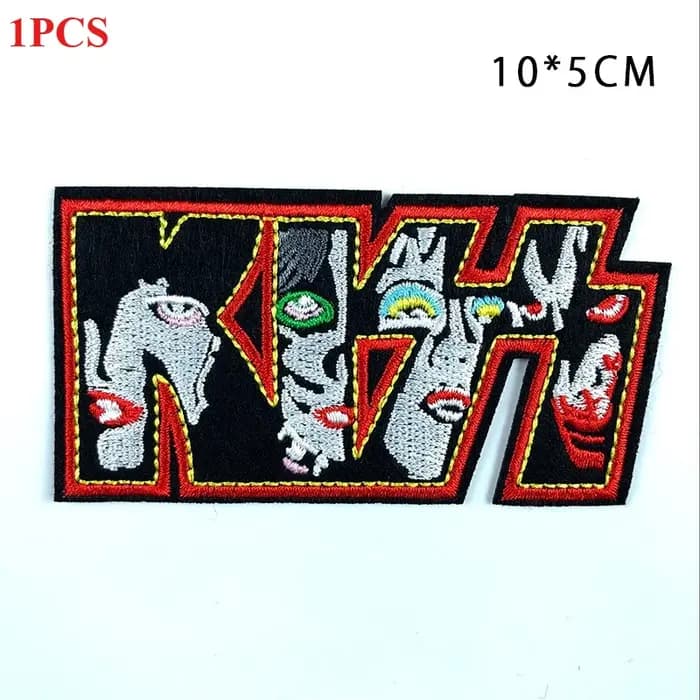 KISS anglais tissu autocollant coloré visage flamme baiser Hip Hop Style créatif bricolage adhésif d