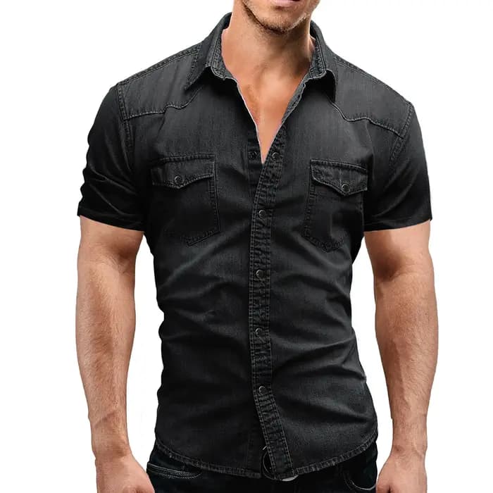 Économie en denim à manches courtes pour hommes, t-shirts en coton doux, jeans minces et légers, vêtements de cow-boy élastiques pour hommes, été