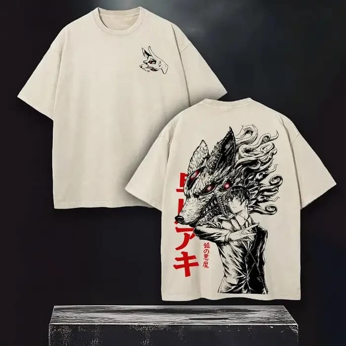Manga tronçonneuse homme Aki Hayakawa T-shirt Vintage lavé surdimensionné