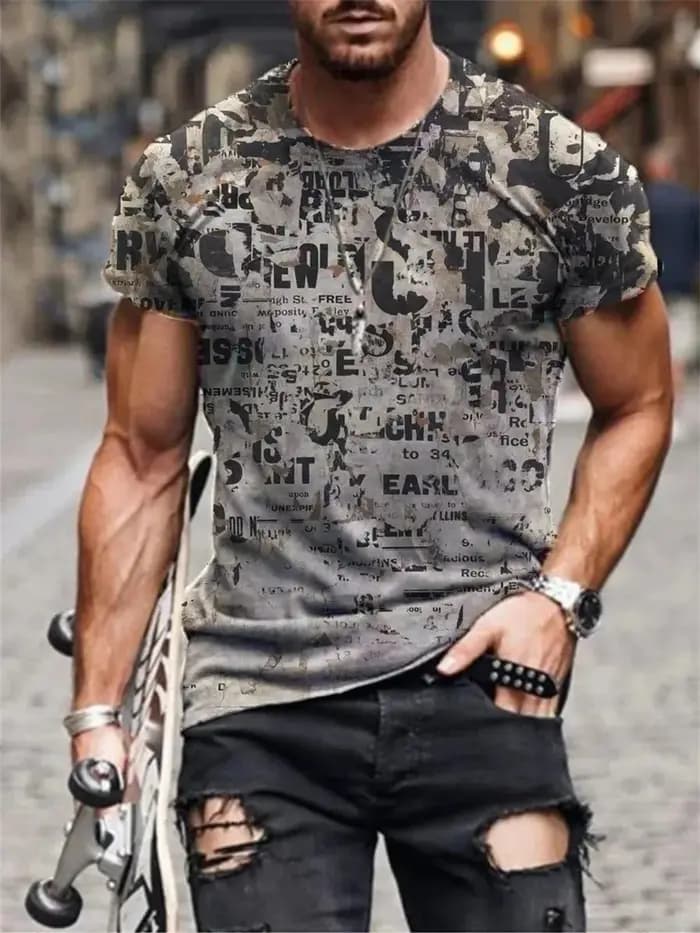 T-shirt imprimé 3D vintage pour hommes, col rond, Cool, surdimensionné, Muscle Streetwear, vêtements d'été, vente chaude, nouveau