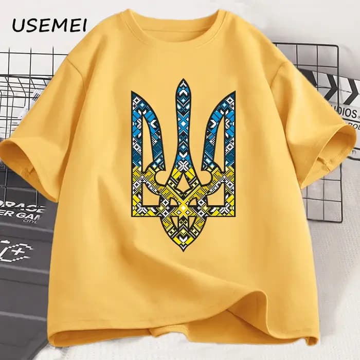 Ukraine emblème imprimé T-shirt hommes femmes col rond décontracté hauts t-shirts ukrainien Trident cadeau
