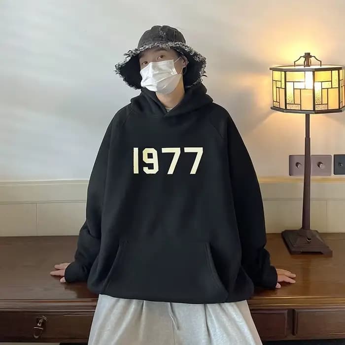Sweat à capuche hommes automne nouveau 1977 imprimé manteau ample Harajuku pull