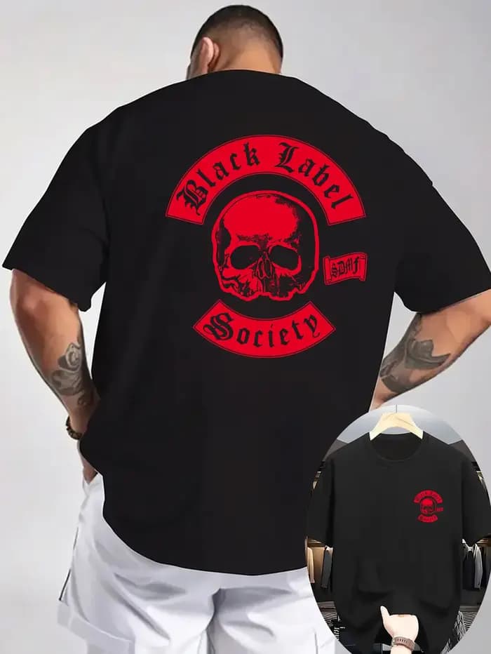 Black Label Society crâne conception graphique T-Shirt 100% coton col rond manches courtes été décontracté hommes