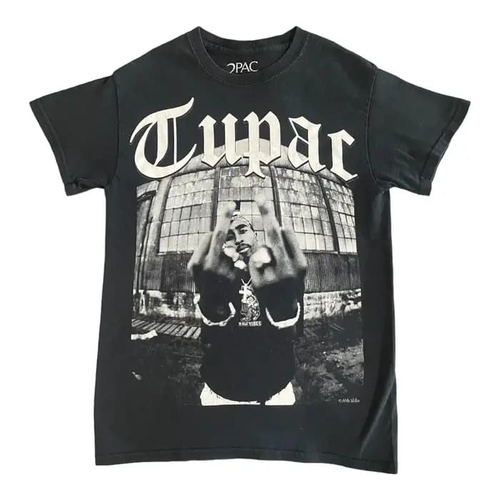 T-shirt Tupac Middle Finger, 2Pac Black Size Small, manches longues ou courtes