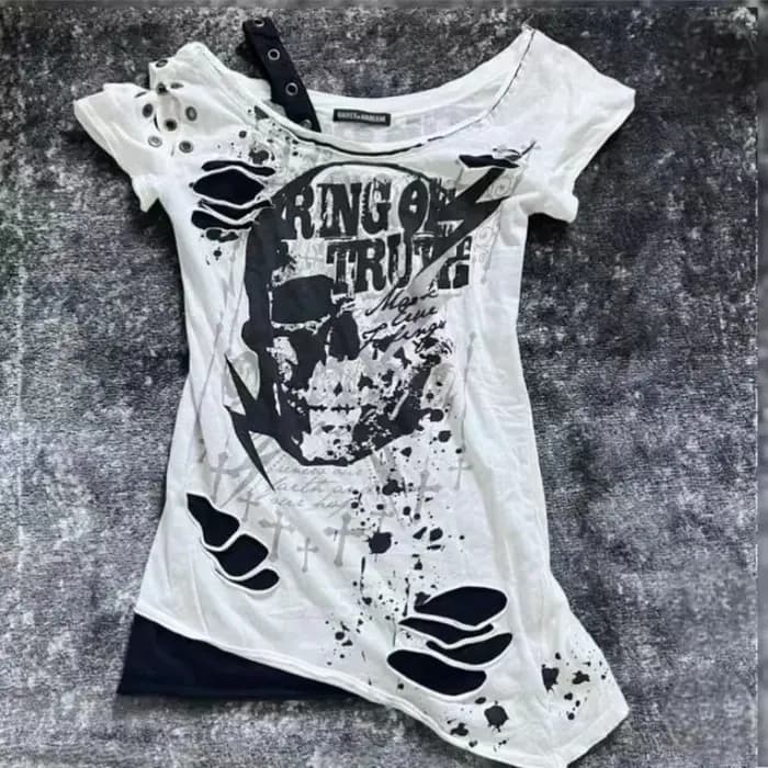 Gothique t-shirts à manches courtes crânes décontracté Punk Hip Hop rue hottie Femme t-shirt graphique