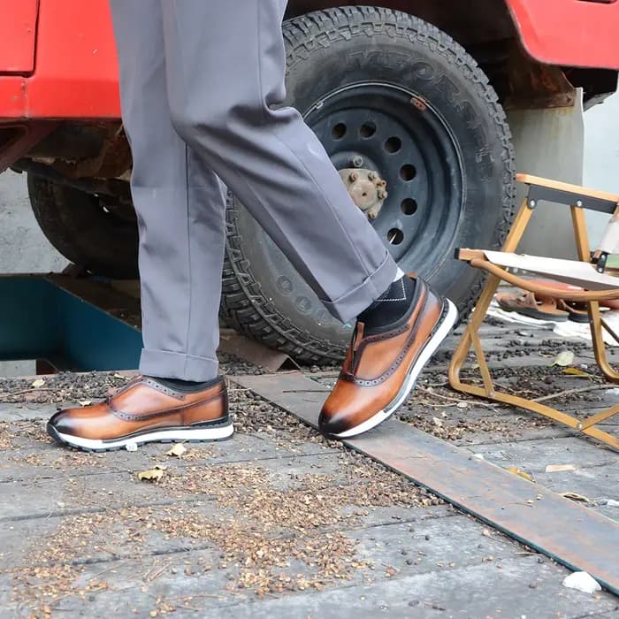 Baskets en cuir véritable faites à la main pour hommes