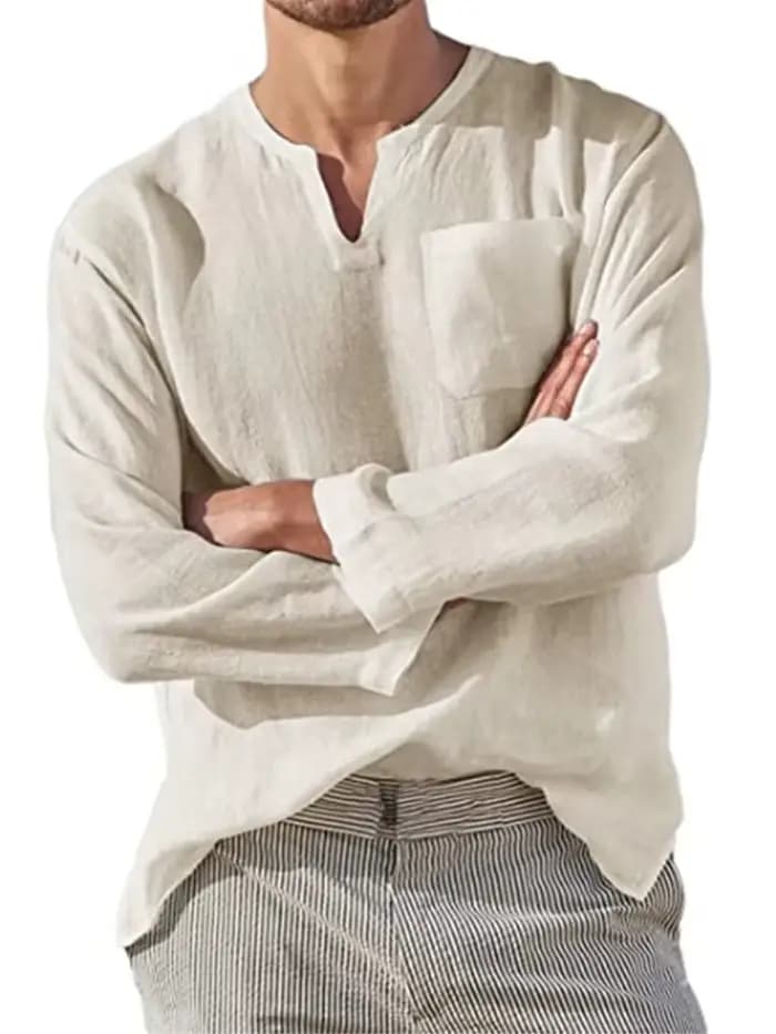 T-Shirt à Manches sulfen Coton et Lin pour Homme