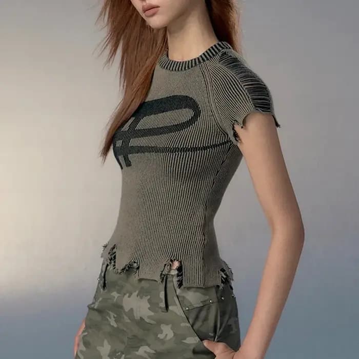 Karrcat-T-shirt Punk Broken Crop Top