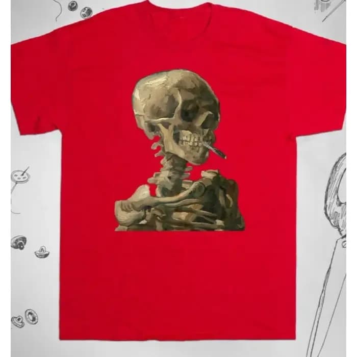 T-shirt squelette tendance avec design graphique vintage Van Gogh