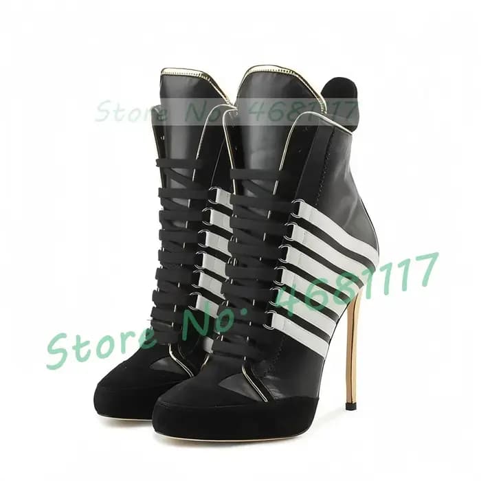 Baskets à bout rond pour femmes, bottines Stiletto, nouveauté, bottes blanches imprimées à bande, ch