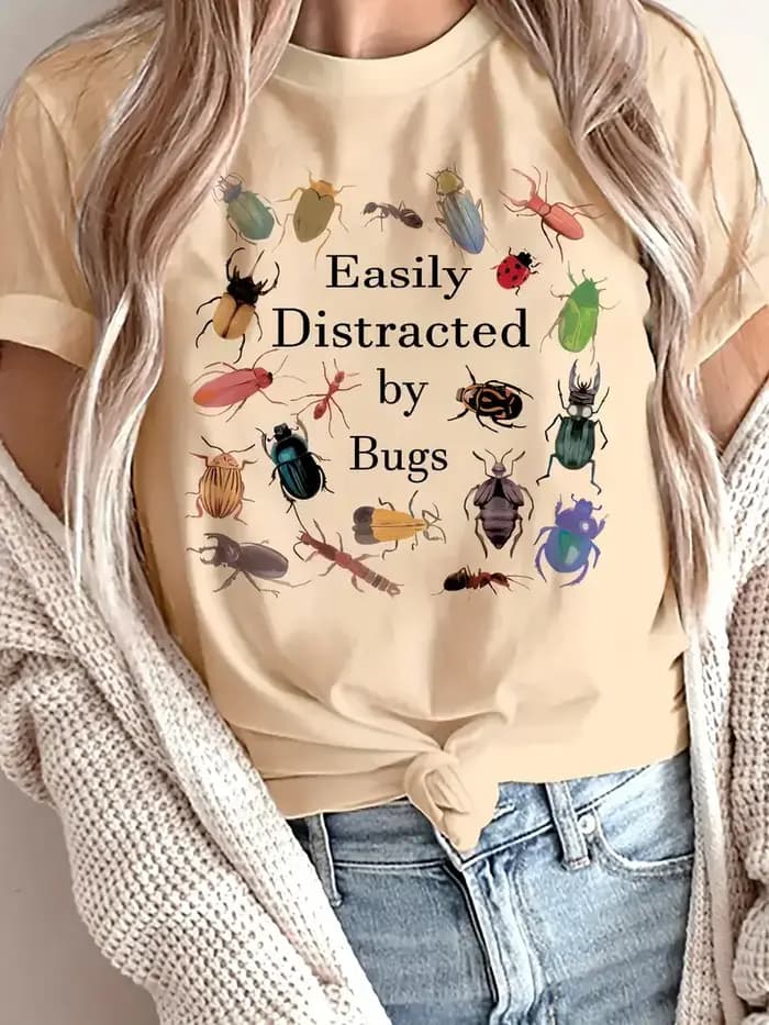 Anime insectes animaux imprimé col rond T-Shirt décontracté à manches courtes