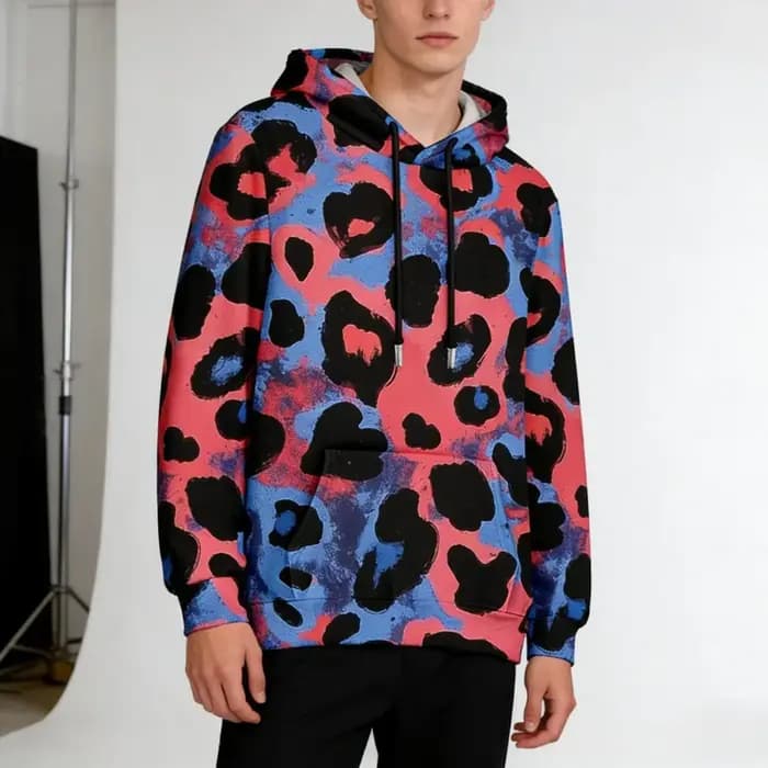 Sweat à capuche imprimé léopard coloré pour hommes
