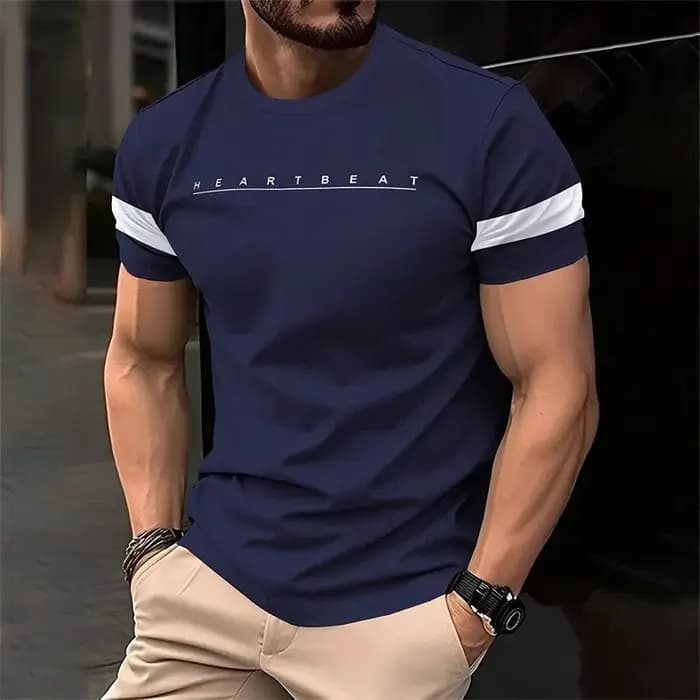 T-shirts graphiques rayés avec lettres simples et à la mode pour hommes