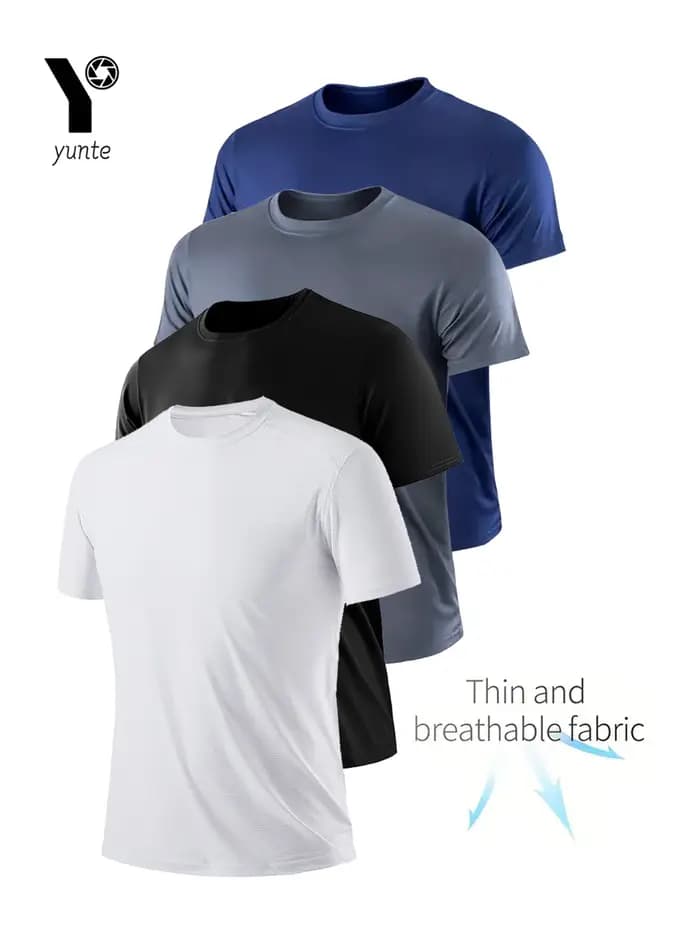 T-Shirt col rond 4 couleurs noir et blanc gris marine ultra-léger homme séchage rapide respirant chemise absorbant la