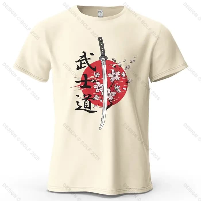 T-Shirt homme imprimé épée de samouraï 100% coton surdimensionné esprit martial t-shirts graphiques