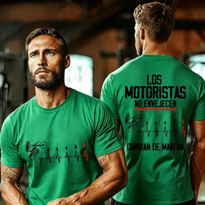T-shirt de motard espagnol imprimé « Los Motoristas No Envejecen »