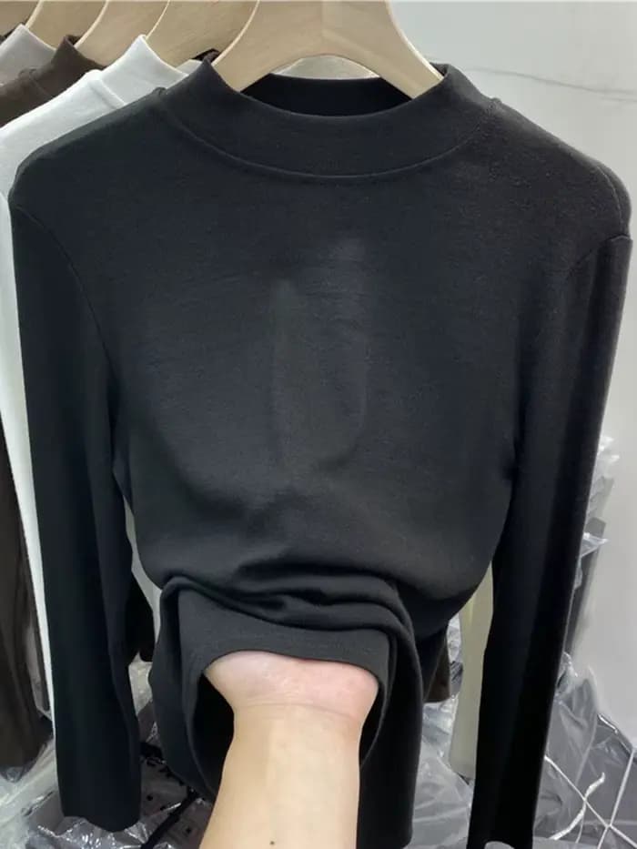 T-shirt blanc basique en pur coton de haute qualité pour femmes, haut Slim élégant, demi-col roulé,