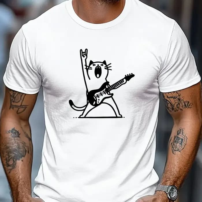 T-shirt pour homme Rock Cat Guitar Player