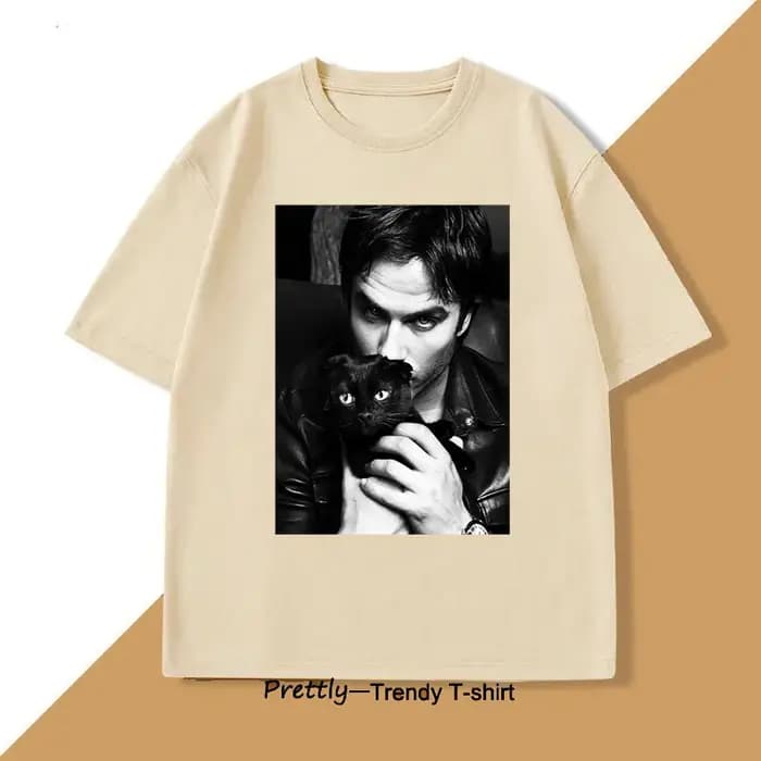 T-shirt graphique Damon Salvatore TV Drama Cat pour hommes et femmes