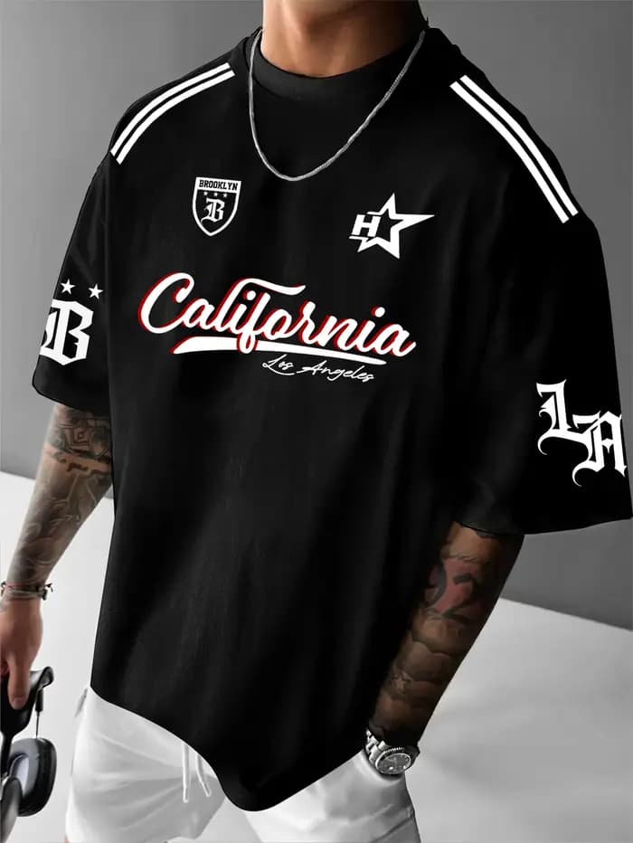 T-shirt imprimé pour hommes, nouvelle mode d'été, California Los Angeles Brooklyn, lavable en machin