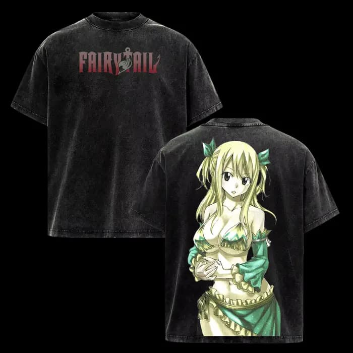 T-shirt vintage délavé à imprimé graphique Fairy Tail Erza Scarlet pour hommes et femmes