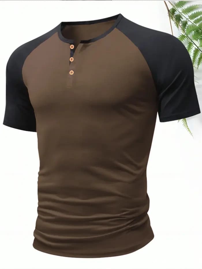 Mode homme Henley T-Shirt été ample col rond manches courtes décontracté rue hauts hommes quotidien confortable T-Shirts