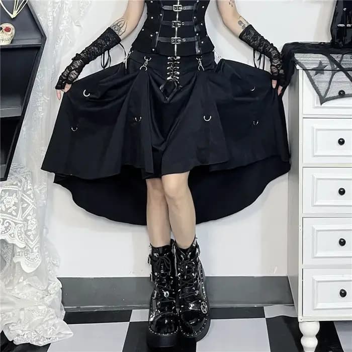 Goth Dark Acubi mode noir Swing a-ligne jupe Punk Grunge métal boucle Streetwear femmes bandes jupes centre commercial gothique Alt tissu