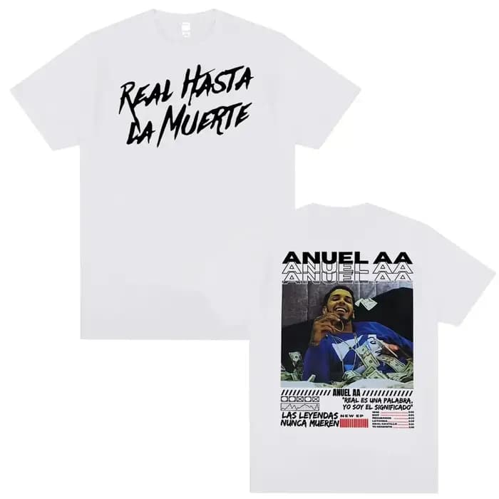Rappeur Anuel AA Real Hasta La Muerte graphique T-shirt vêtements pour hommes 100% coton 90s Vintage T-shirts unisexe