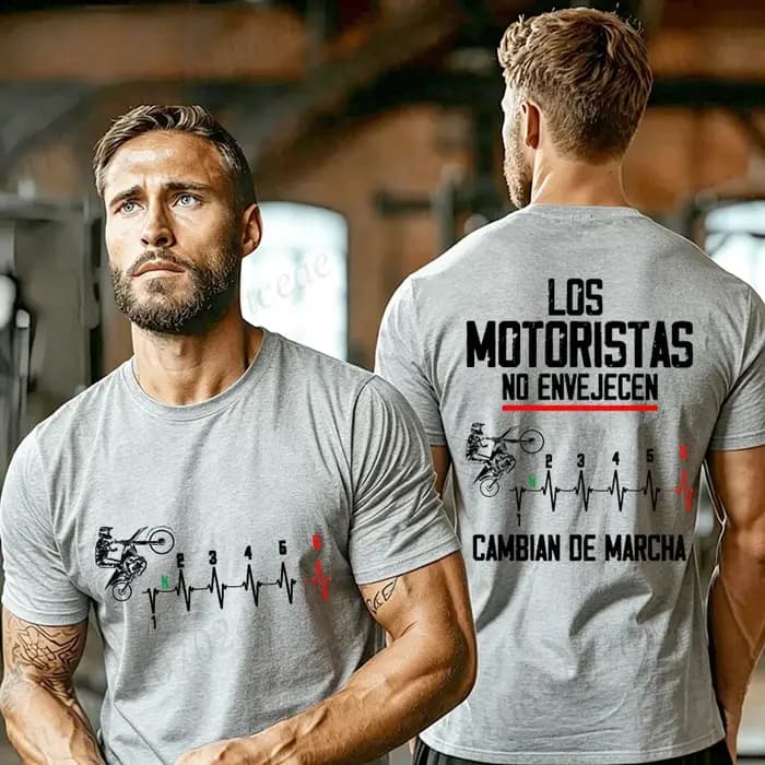 T-shirt de motard espagnol imprimé « Los Motoristas No Envejecen »