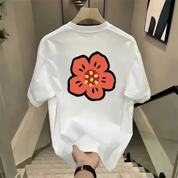 T-shirt Unisexe en Coton à Manches Courtes Motif Fleur Cartoon 2026 – Marque de Luxe Streetwear – Hauts