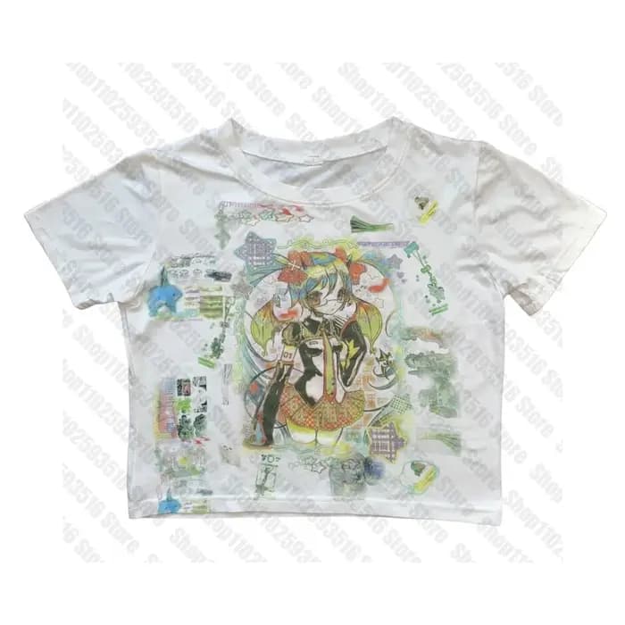 T-shirt vintage pour femme, haut court, Anime Girl, Emo Gothic, Japanese Y2K, Kpop Goth Clothes, 90s