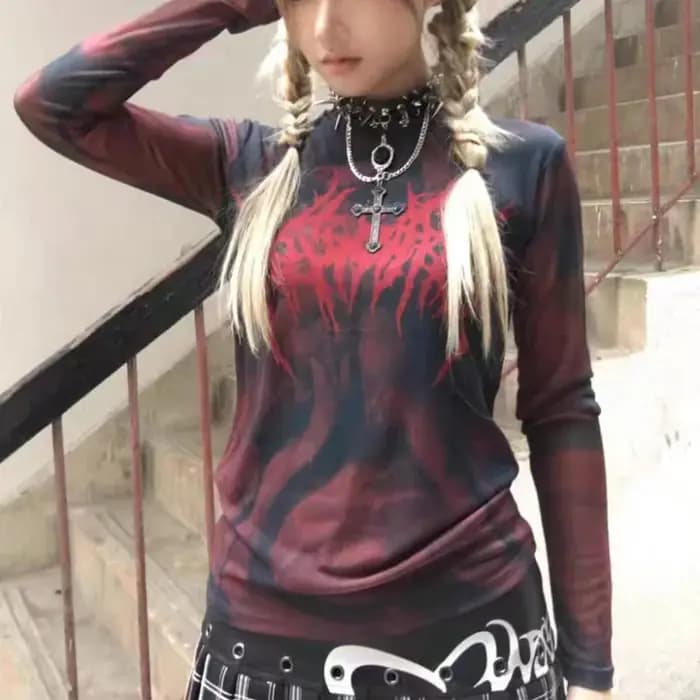 T-shirt imprimé esthétique grunge pour femme