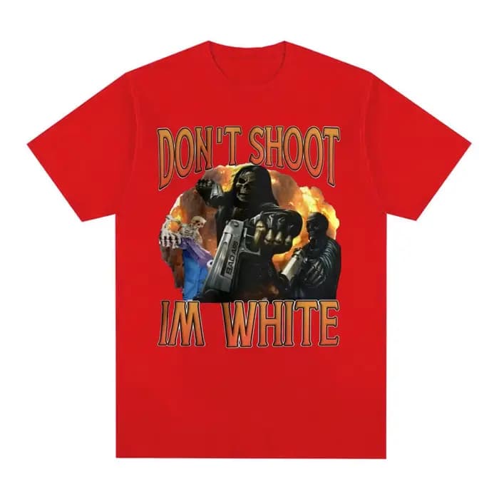 Drôle ne tirez pas, je suis blanc Meme graphique T-shirts pour hommes décontracté Humor à manches co