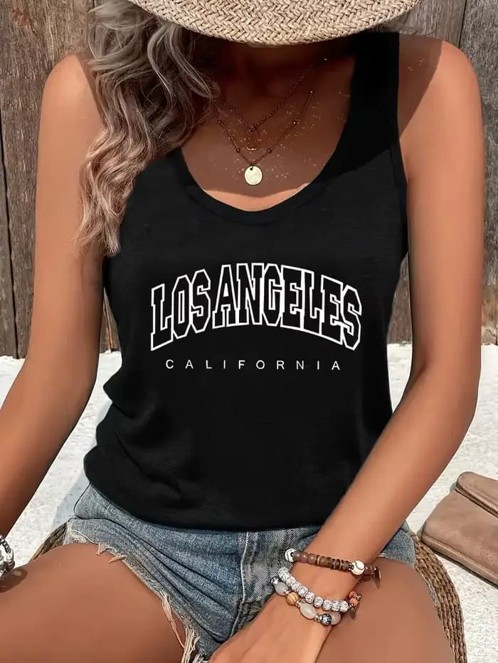 Los Angeles californie lettre impression gilet T-shirt T-shirt débardeur Sexy femmes sans manches co