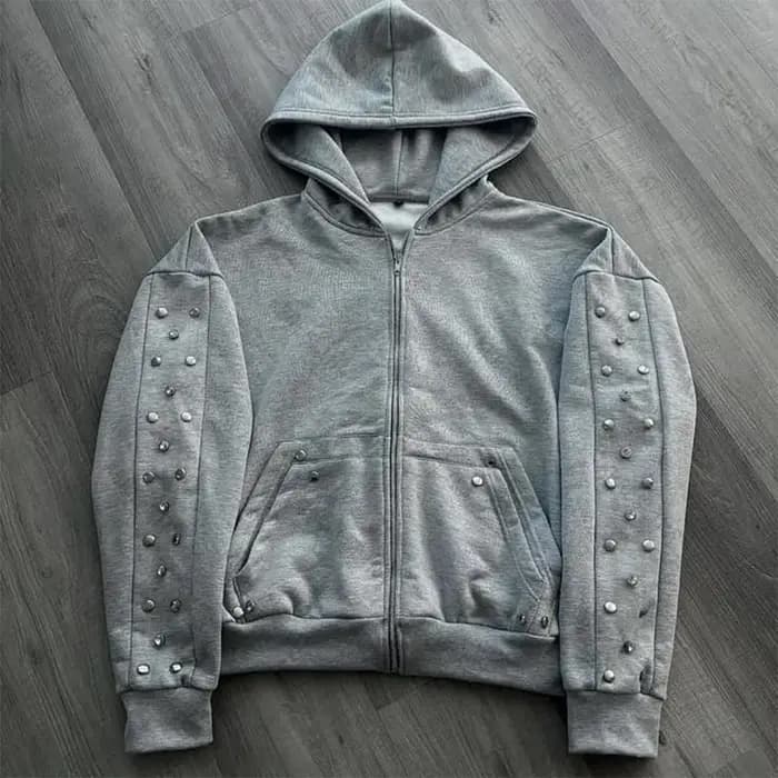 Sweat à capuche surdimensionné Harajuku gris Vintage mode fermeture éclair automne/hiver européen et américain haute