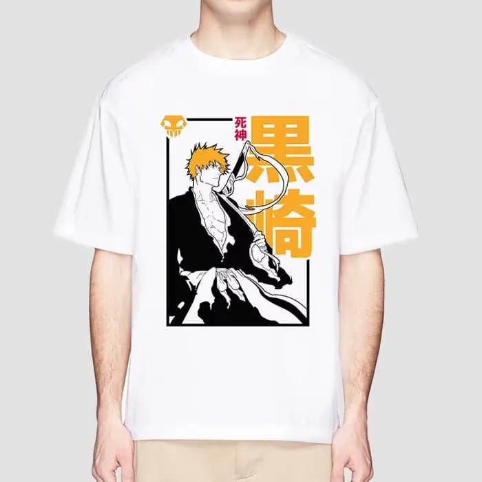 Anime eau de javel t-shirt pour hommes Ichigo graphique t-shirts blanc japonais Harajuku mode décontracté col rond
