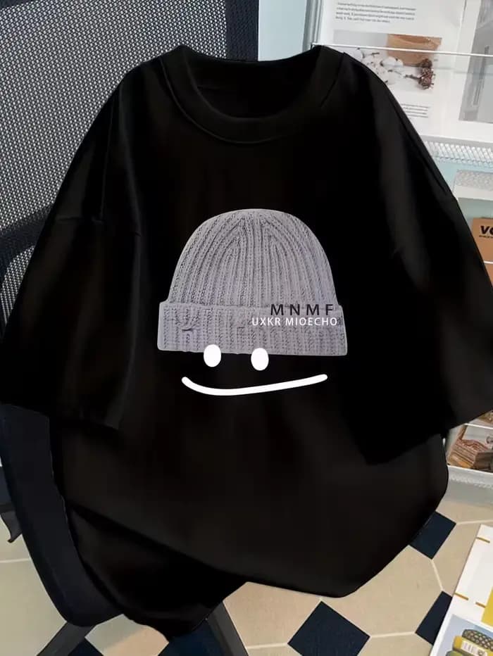T-shirt à manches courtes avec motif de chapeau tricoté