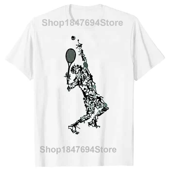 T-shirt graphique IkRacket dans le dessin pour hommes, positions de joueur de tennis drôles, mode dé