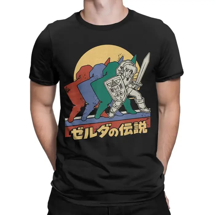 T-shirts vintage The Legends of Zeldas Retro Link Kanji Portrait pour hommes