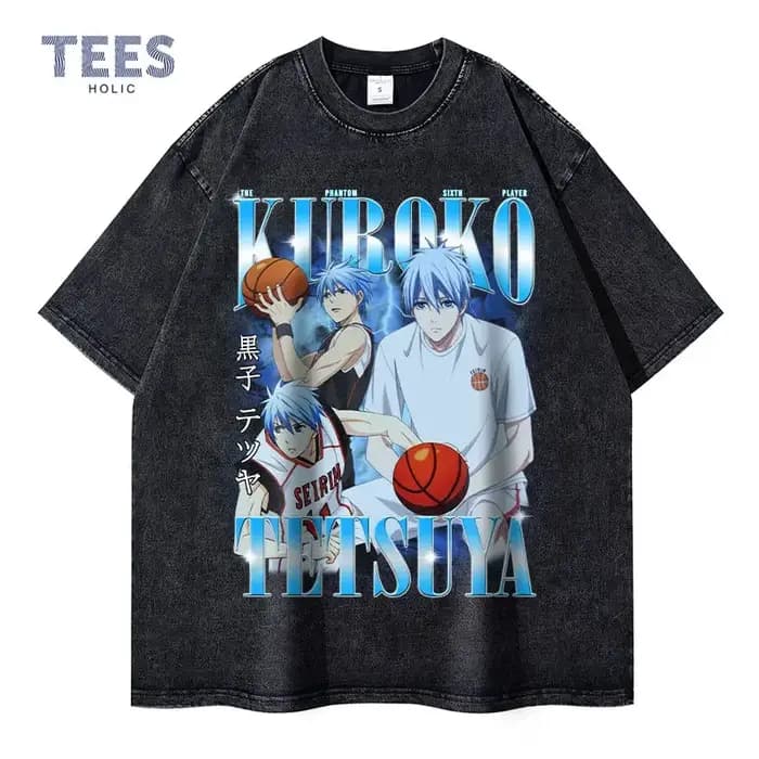 Kuroko Tetsuya-T-shirt Respzed Vintage Washed Anime pour Homme