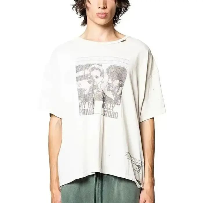 Streetwear PALY t-shirt hommes femme lavé faire vieux endommagé décontracté Couple printemps été mode ample à manches