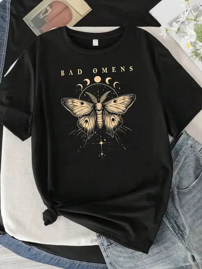 BAD OMENS lettre motif col rond femmes T-shirt à manches courtes mode imprimé demi