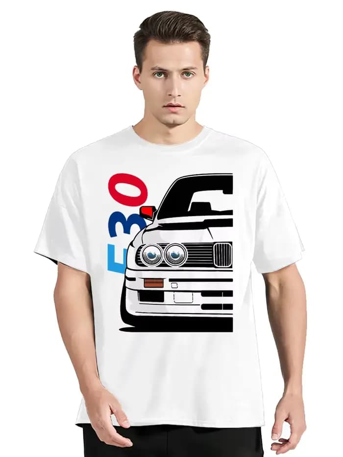 T-shirt en coton à col rond imprimé voiture classique pour hommes